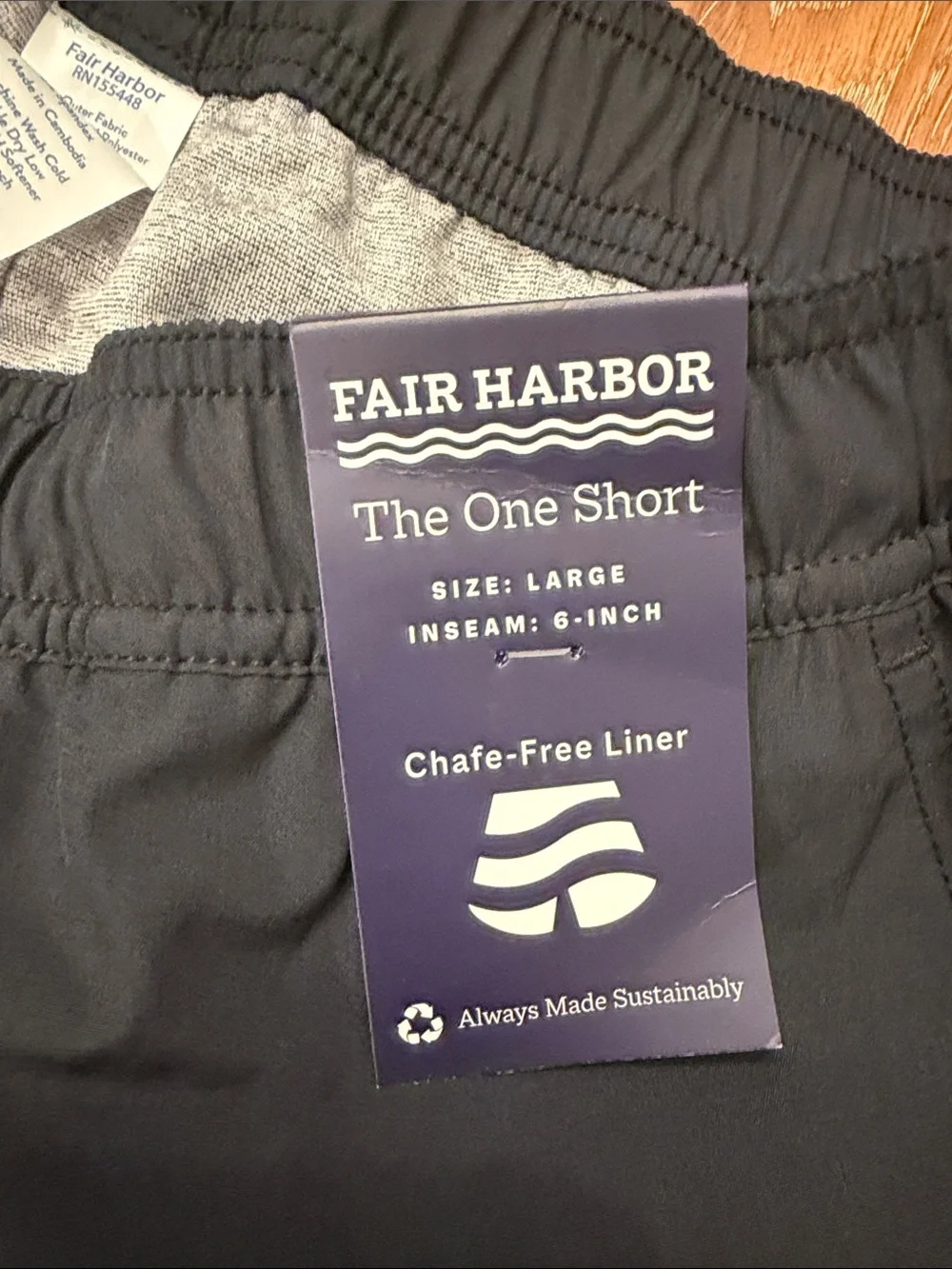 Fair Harbor Black Swim Shorts with Cream Drawstring Accent